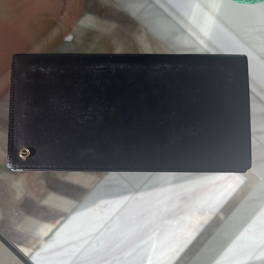 Dunhill Black Leather Long Wallet with Gold Detail